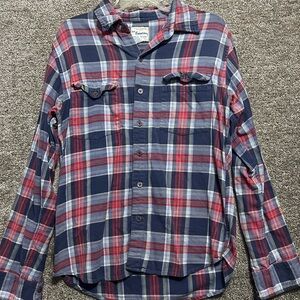 U.S. Expedition Men’s Blue Plaid Button Up long Sleeve Shirt Size Medium